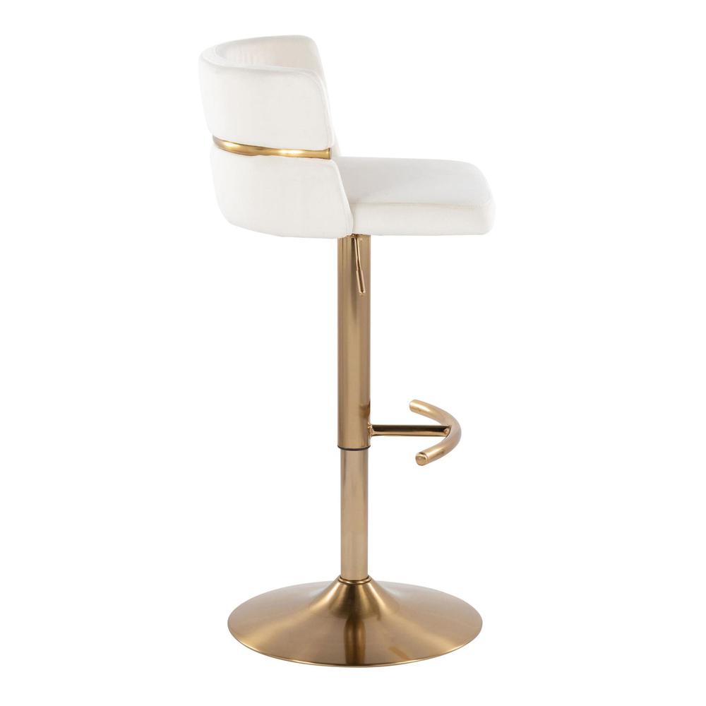 Gold Metal, Cream Velvet Cinch Adjustable Barstool - Set of 2