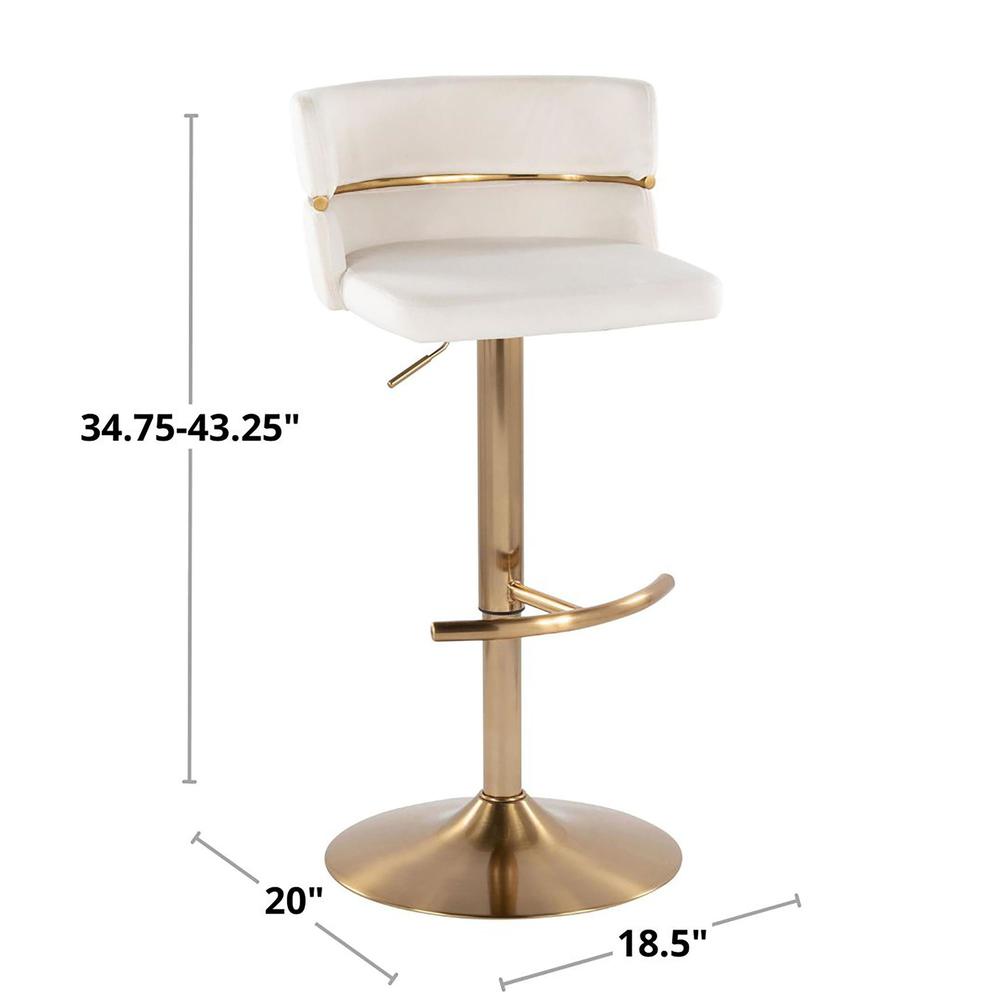 Gold Metal, Cream Velvet Cinch Adjustable Barstool - Set of 2