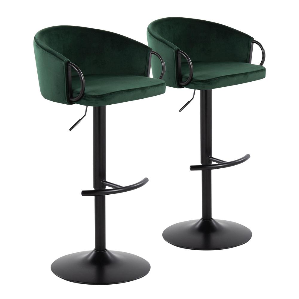 Black Metal, Green Velvet Claire Adjustable Barstool – Set of 2