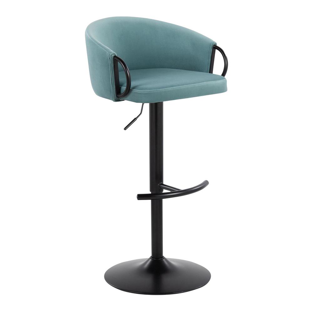 Black Metal, Light Blue Velvet Claire Adjustable Barstool – Set of 2