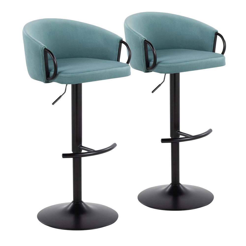 Black Metal, Light Blue Velvet Claire Adjustable Barstool – Set of 2