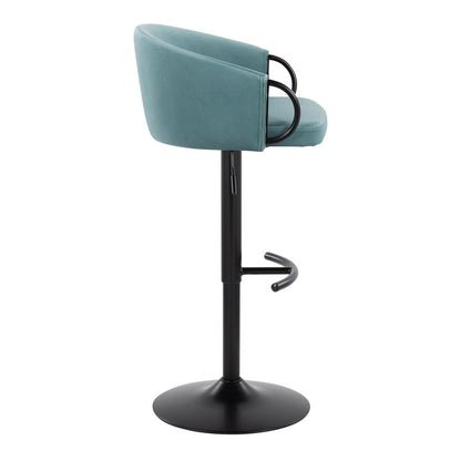 Black Metal, Light Blue Velvet Claire Adjustable Barstool – Set of 2