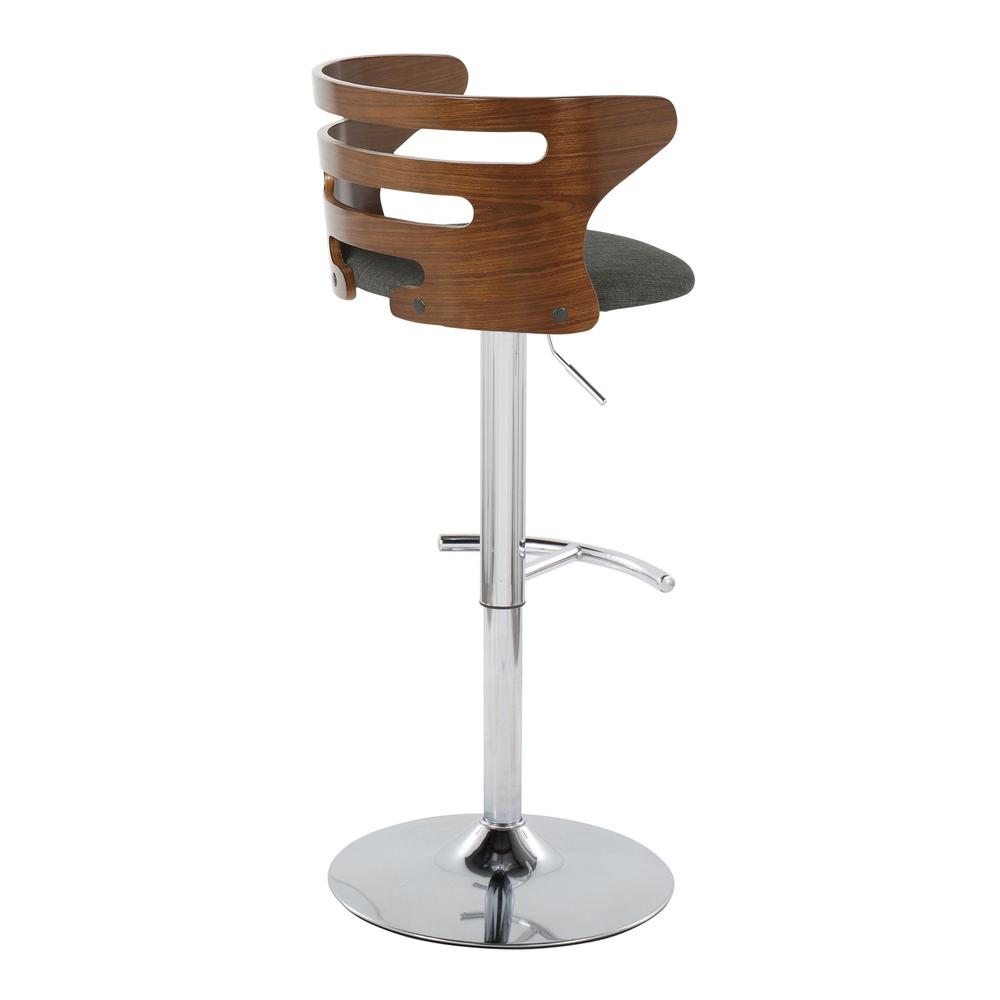 Chrome, Walnut Wood, Charcoal Fabric Cosi Adjustable Barstool - Set of 2