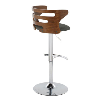 Chrome, Walnut Wood, Charcoal Fabric Cosi Adjustable Barstool - Set of 2