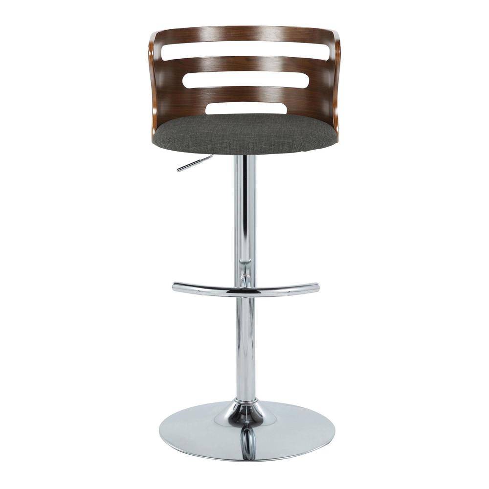 Chrome, Walnut Wood, Charcoal Fabric Cosi Adjustable Barstool - Set of 2