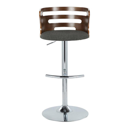 Chrome, Walnut Wood, Charcoal Fabric Cosi Adjustable Barstool - Set of 2