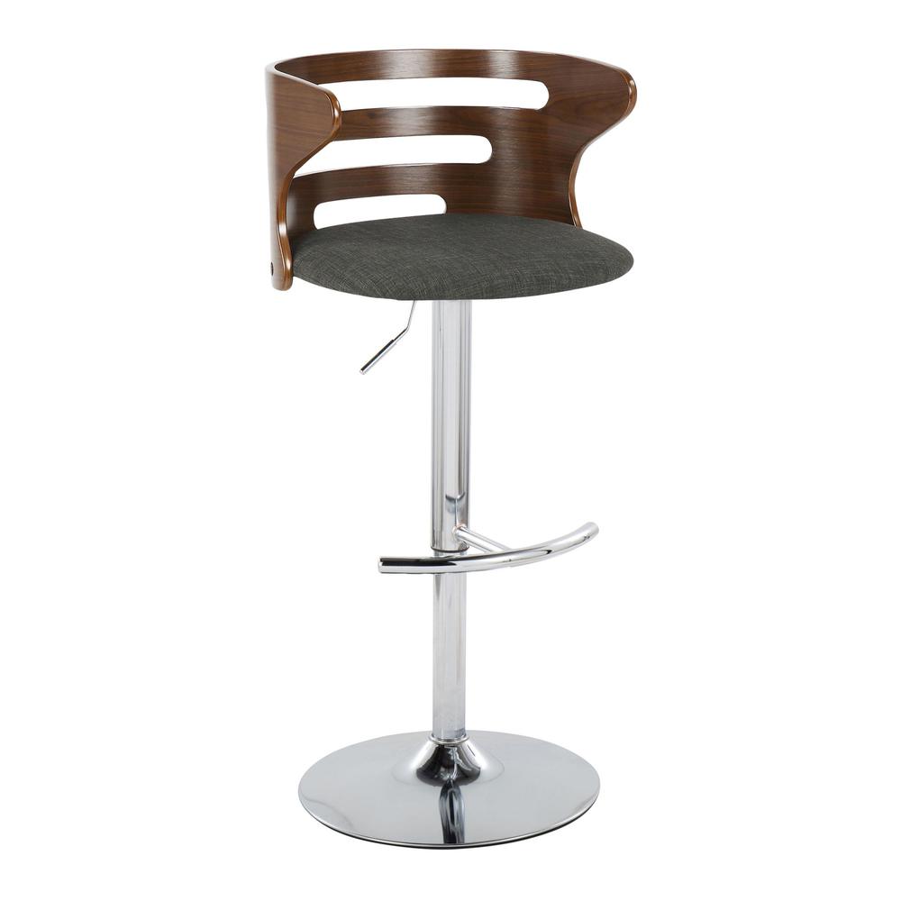 Chrome, Walnut Wood, Charcoal Fabric Cosi Adjustable Barstool - Set of 2
