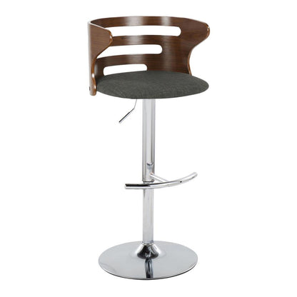 Chrome, Walnut Wood, Charcoal Fabric Cosi Adjustable Barstool - Set of 2