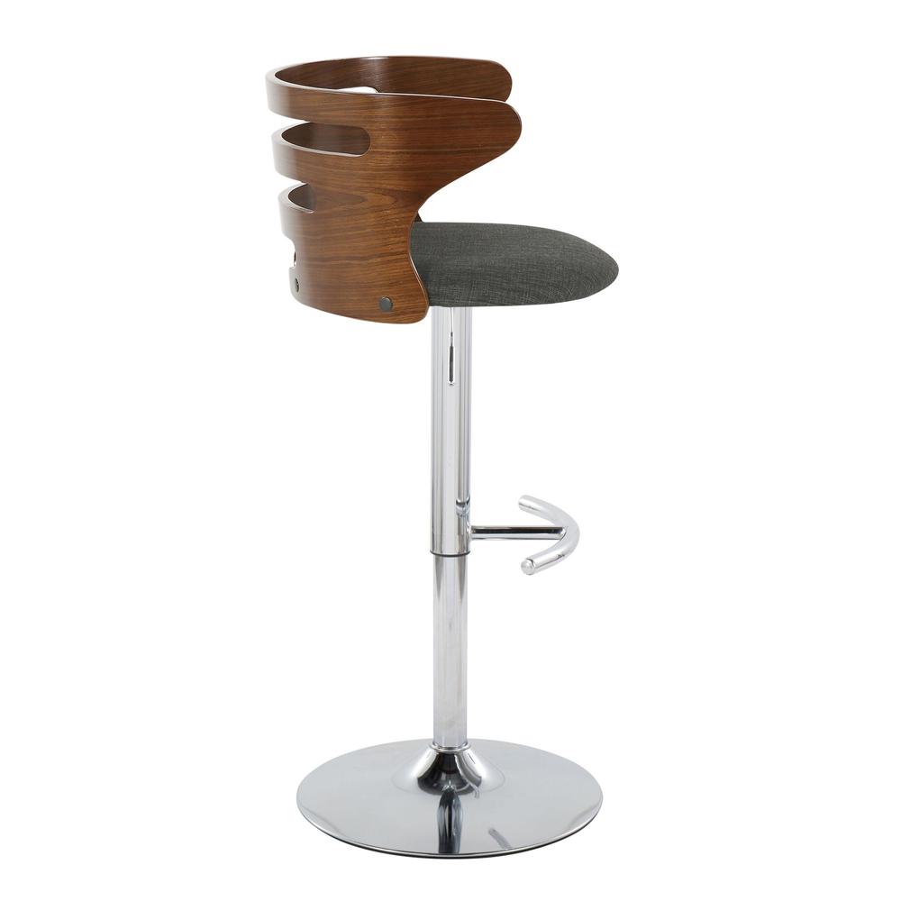 Chrome, Walnut Wood, Charcoal Fabric Cosi Adjustable Barstool - Set of 2