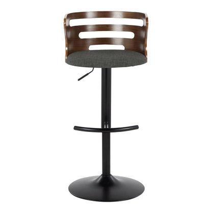 Black Metal, Walnut Wood, Charcoal Fabric Cosi Adjustable Barstool - Set of 2