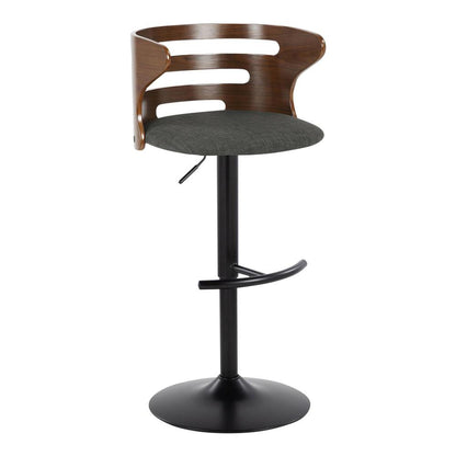 Black Metal, Walnut Wood, Charcoal Fabric Cosi Adjustable Barstool - Set of 2
