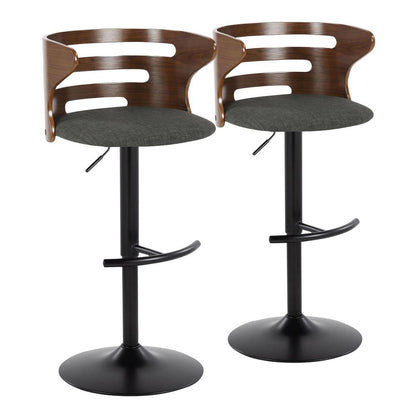 Black Metal, Walnut Wood, Charcoal Fabric Cosi Adjustable Barstool - Set of 2