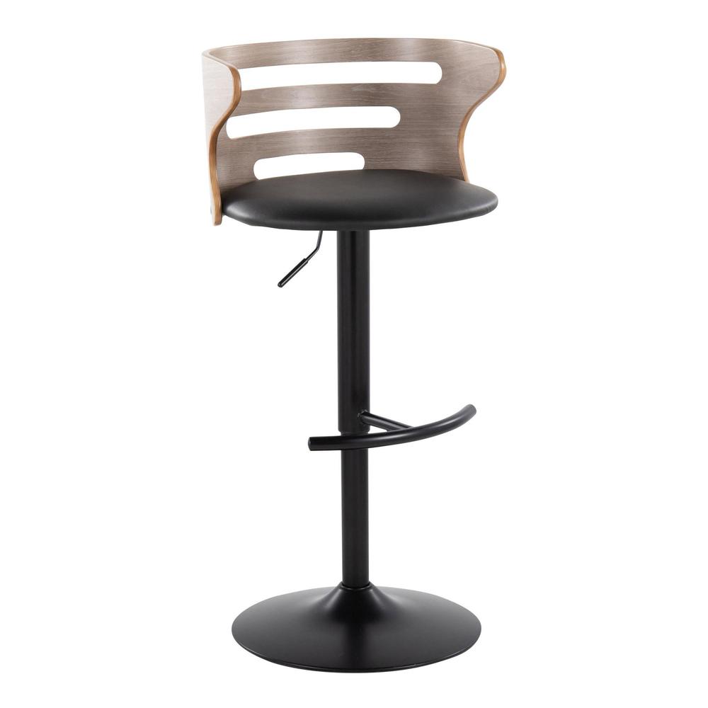 Black Metal, Light Grey Wood, Black PU Cosi Adjustable Barstool - Set of 2