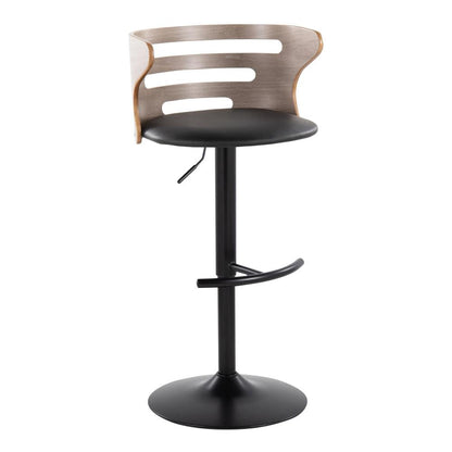 Black Metal, Light Grey Wood, Black PU Cosi Adjustable Barstool - Set of 2