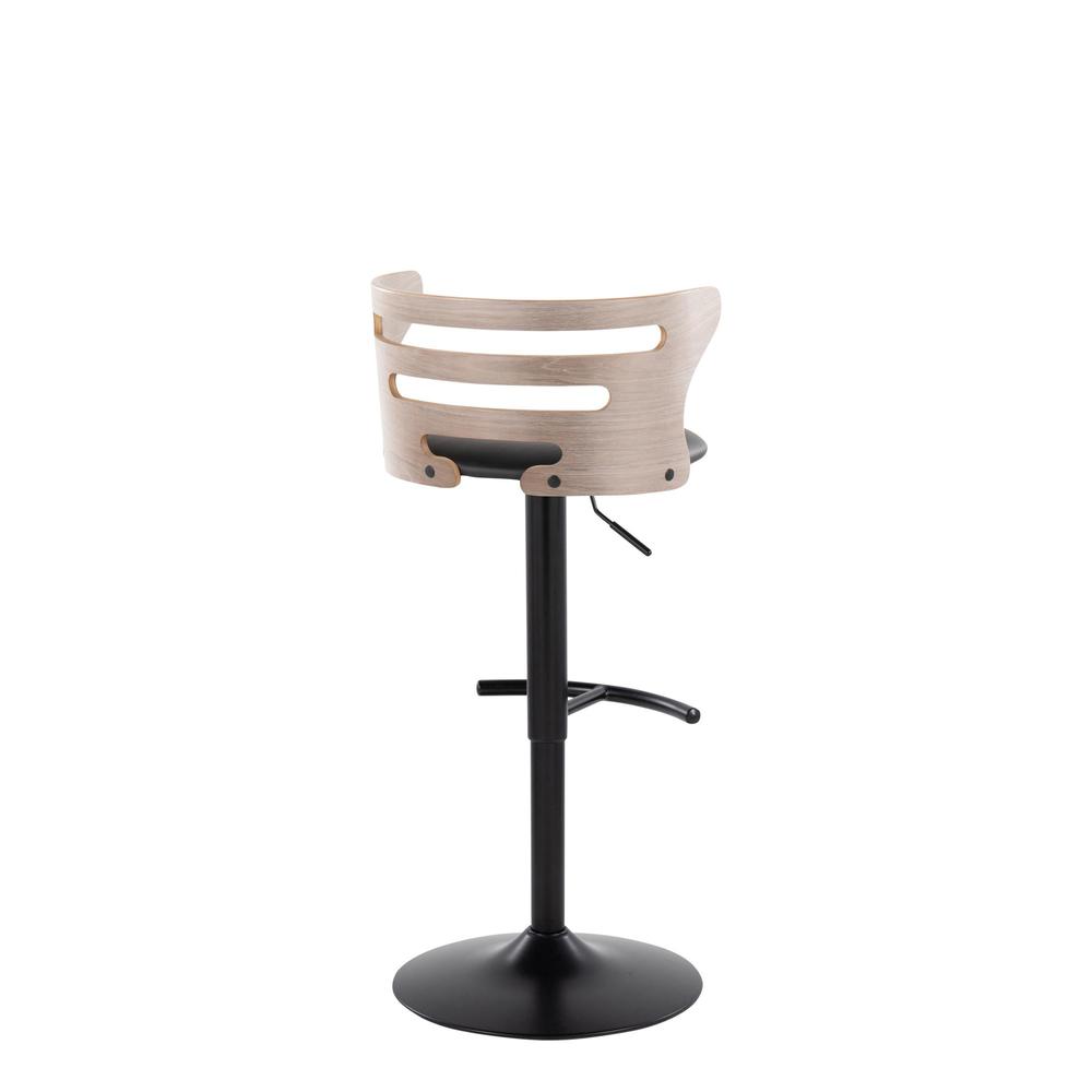 Black Metal, Light Grey Wood, Black PU Cosi Adjustable Barstool - Set of 2