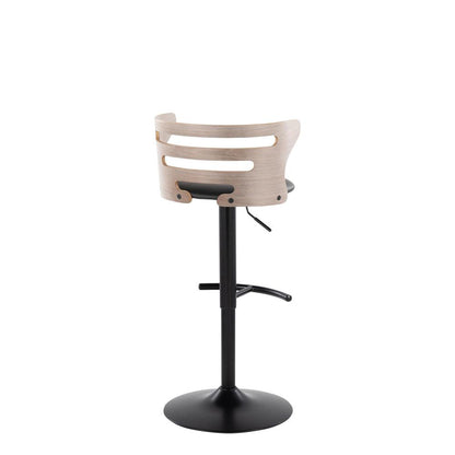 Black Metal, Light Grey Wood, Black PU Cosi Adjustable Barstool - Set of 2