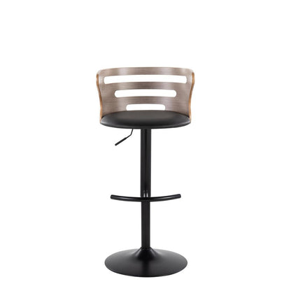 Black Metal, Light Grey Wood, Black PU Cosi Adjustable Barstool - Set of 2