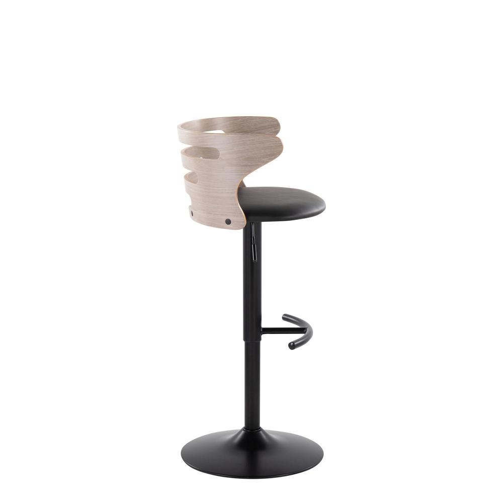 Black Metal, Light Grey Wood, Black PU Cosi Adjustable Barstool - Set of 2