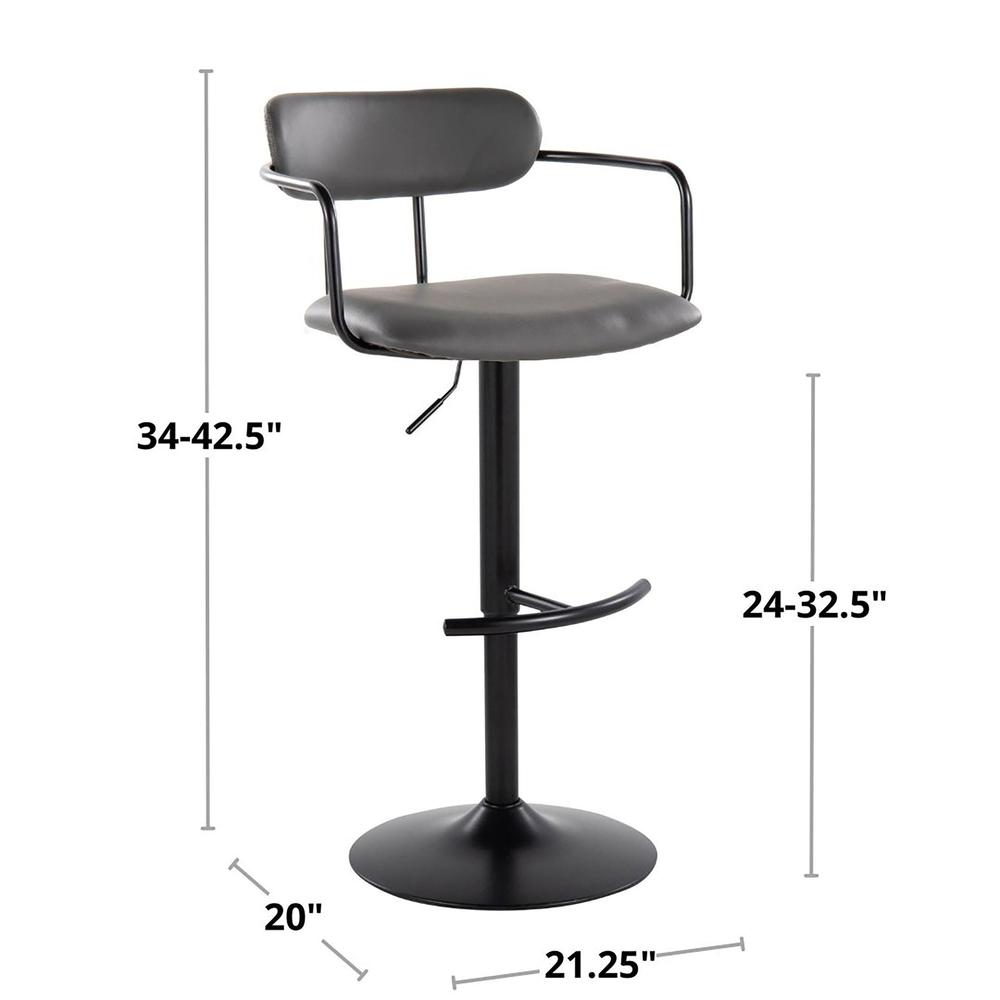 Black Metal, Grey PU Demi Adjustable Barstool - Set of 2