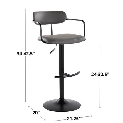 Black Metal, Grey PU Demi Adjustable Barstool - Set of 2