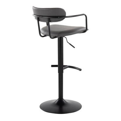 Black Metal, Grey PU Demi Adjustable Barstool - Set of 2