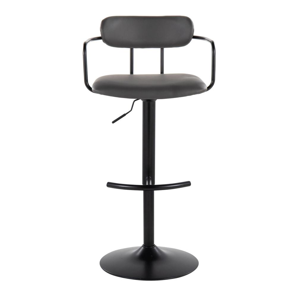 Black Metal, Grey PU Demi Adjustable Barstool - Set of 2