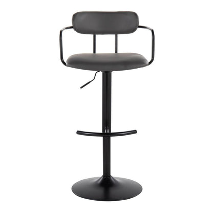 Black Metal, Grey PU Demi Adjustable Barstool - Set of 2