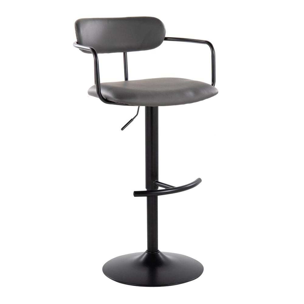 Black Metal, Grey PU Demi Adjustable Barstool - Set of 2