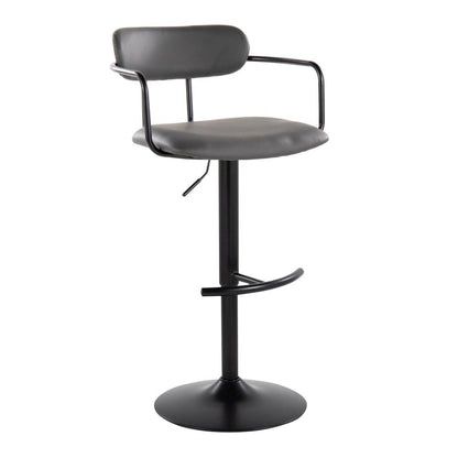 Black Metal, Grey PU Demi Adjustable Barstool - Set of 2