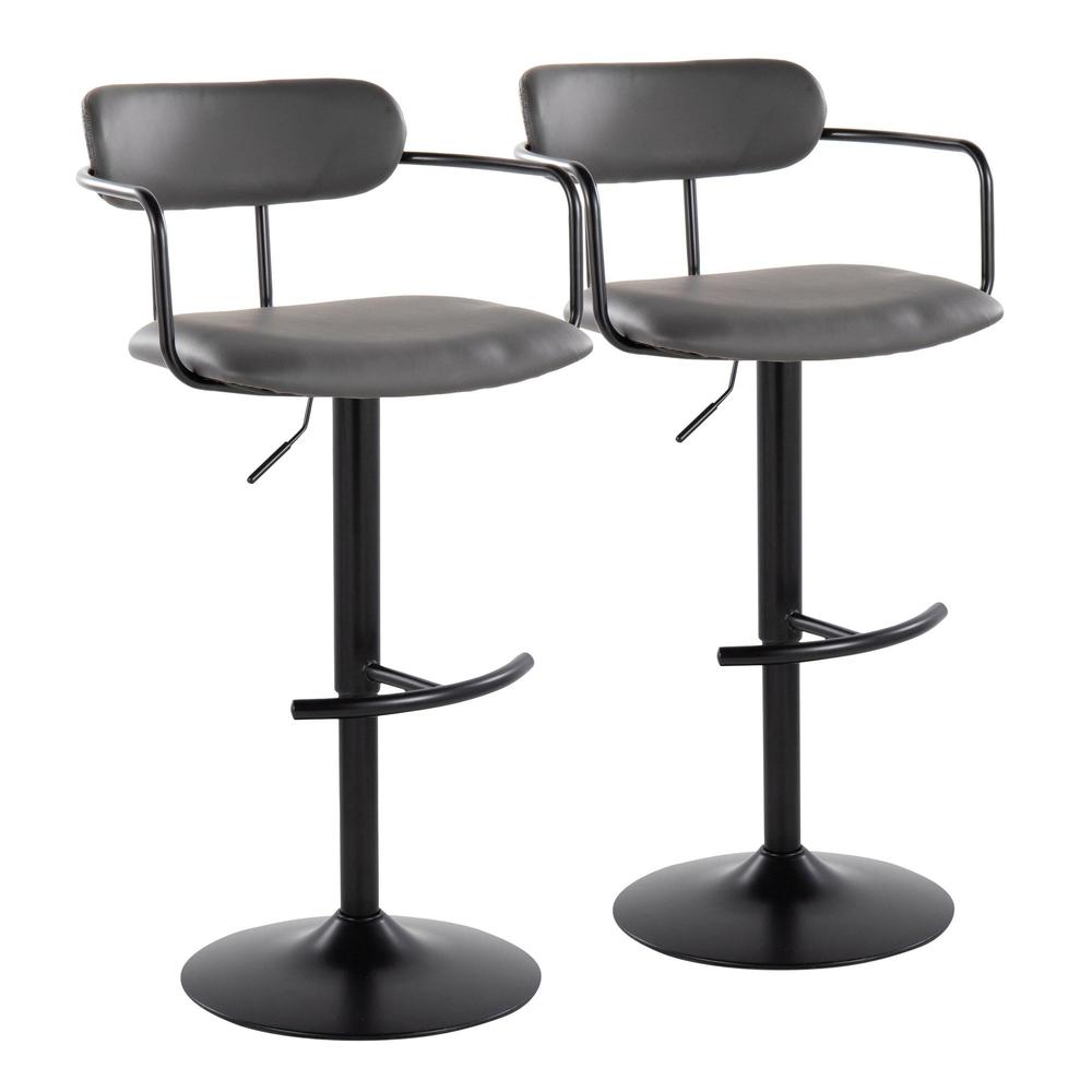 Black Metal, Grey PU Demi Adjustable Barstool - Set of 2