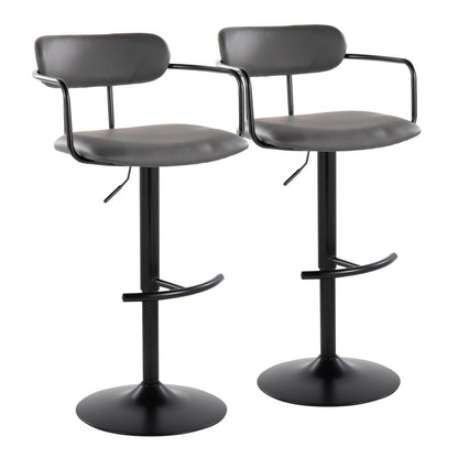 Black Metal, Grey PU Demi Adjustable Barstool - Set of 2