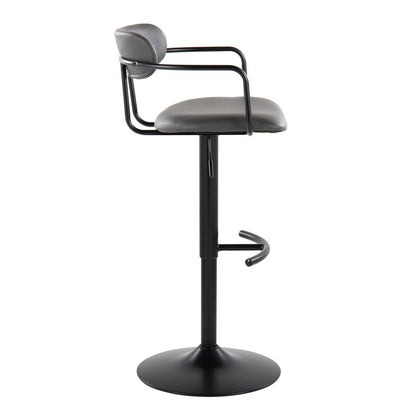 Black Metal, Grey PU Demi Adjustable Barstool - Set of 2