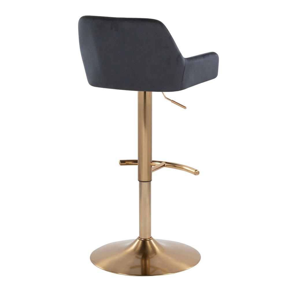 Gold Metal, Black Velvet Daniella Adjustable Barstool - Set of 2