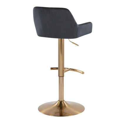 Gold Metal, Black Velvet Daniella Adjustable Barstool - Set of 2