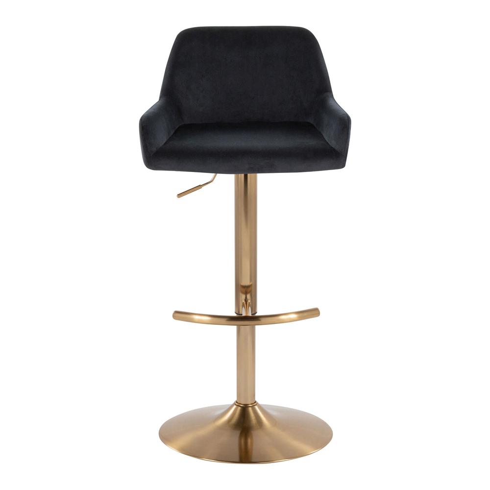 Gold Metal, Black Velvet Daniella Adjustable Barstool - Set of 2