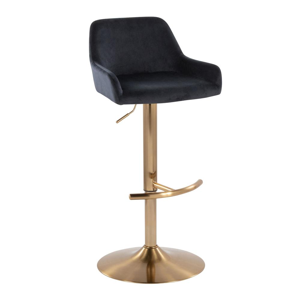 Gold Metal, Black Velvet Daniella Adjustable Barstool - Set of 2