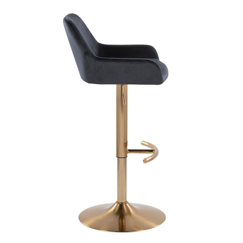Gold Metal, Black Velvet Daniella Adjustable Barstool - Set of 2