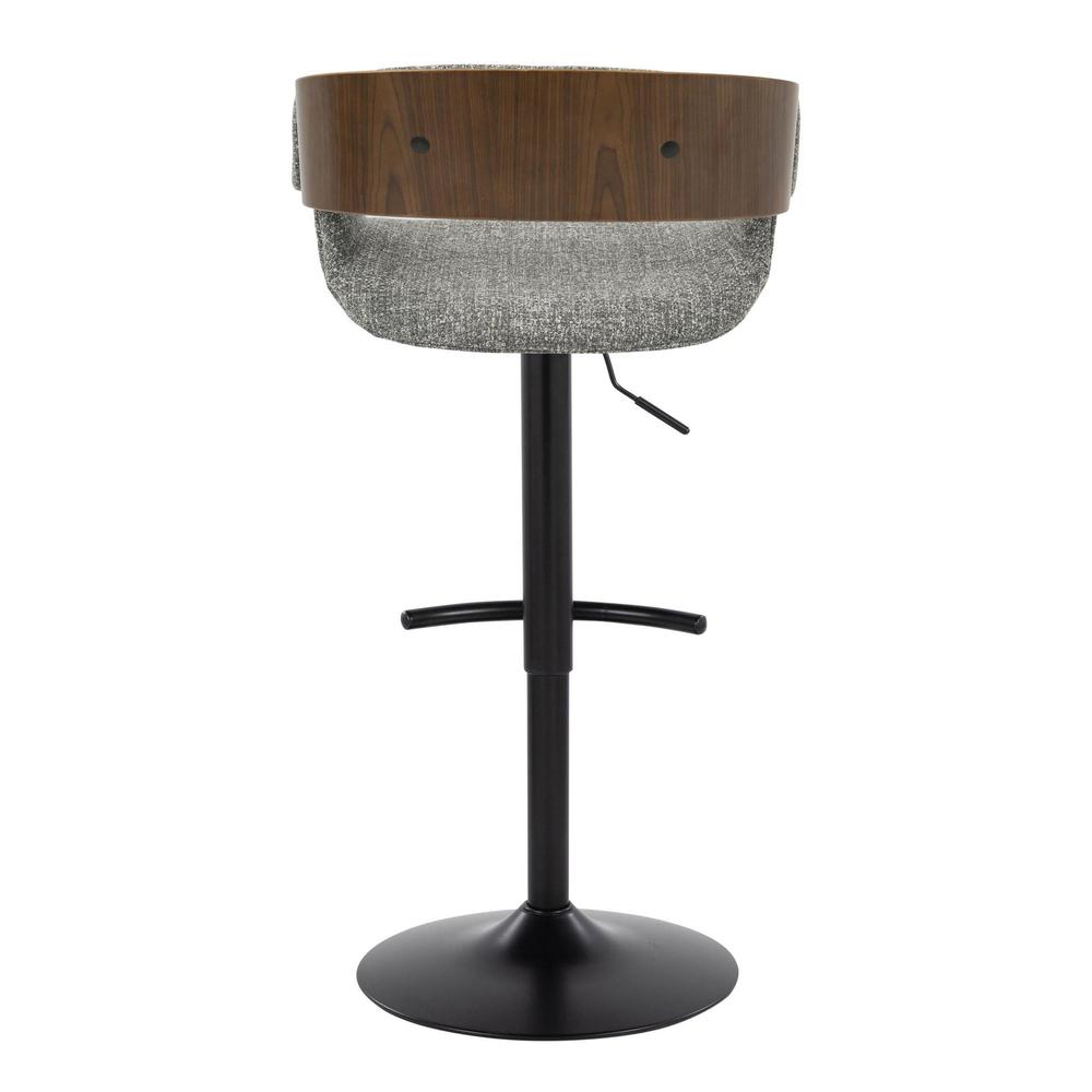 Black Metal, Walnut Wood, Grey Fabric Elisa Adjustable Barstool - Set of 2