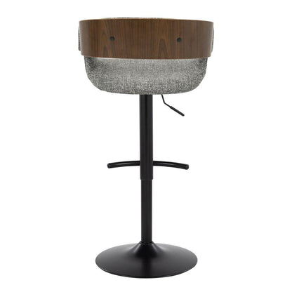 Black Metal, Walnut Wood, Grey Fabric Elisa Adjustable Barstool - Set of 2