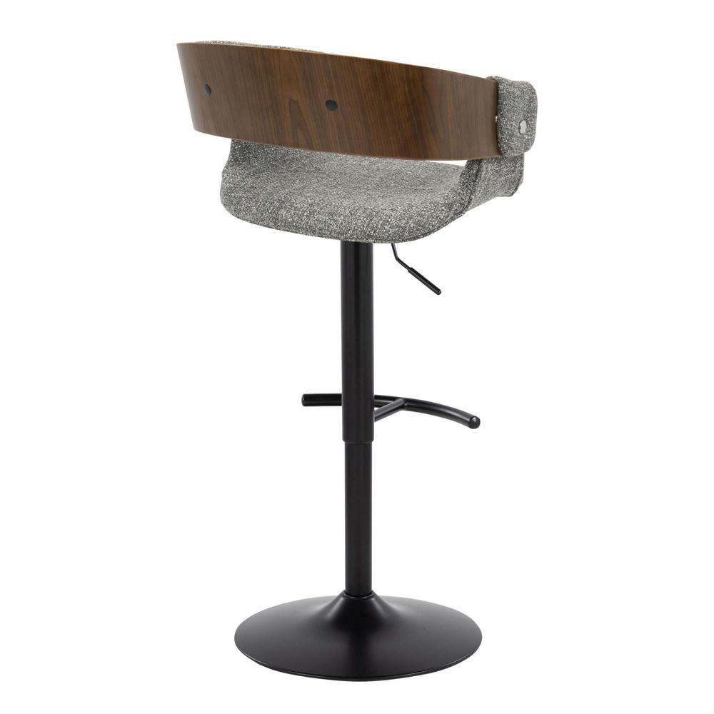 Black Metal, Walnut Wood, Grey Fabric Elisa Adjustable Barstool - Set of 2