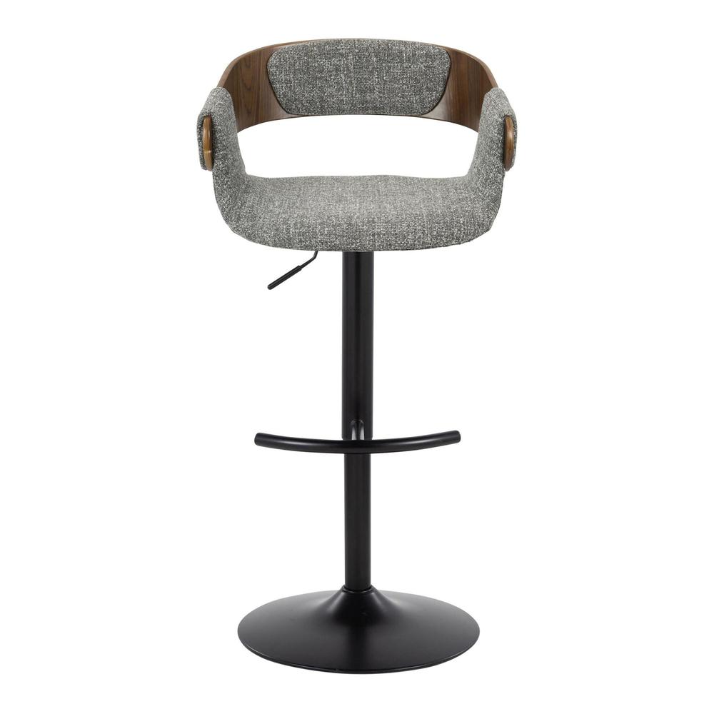 Black Metal, Walnut Wood, Grey Fabric Elisa Adjustable Barstool - Set of 2