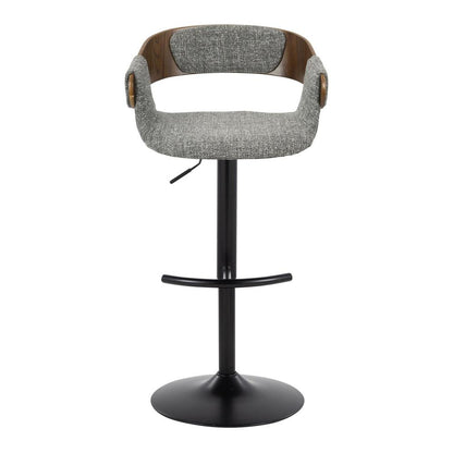 Black Metal, Walnut Wood, Grey Fabric Elisa Adjustable Barstool - Set of 2