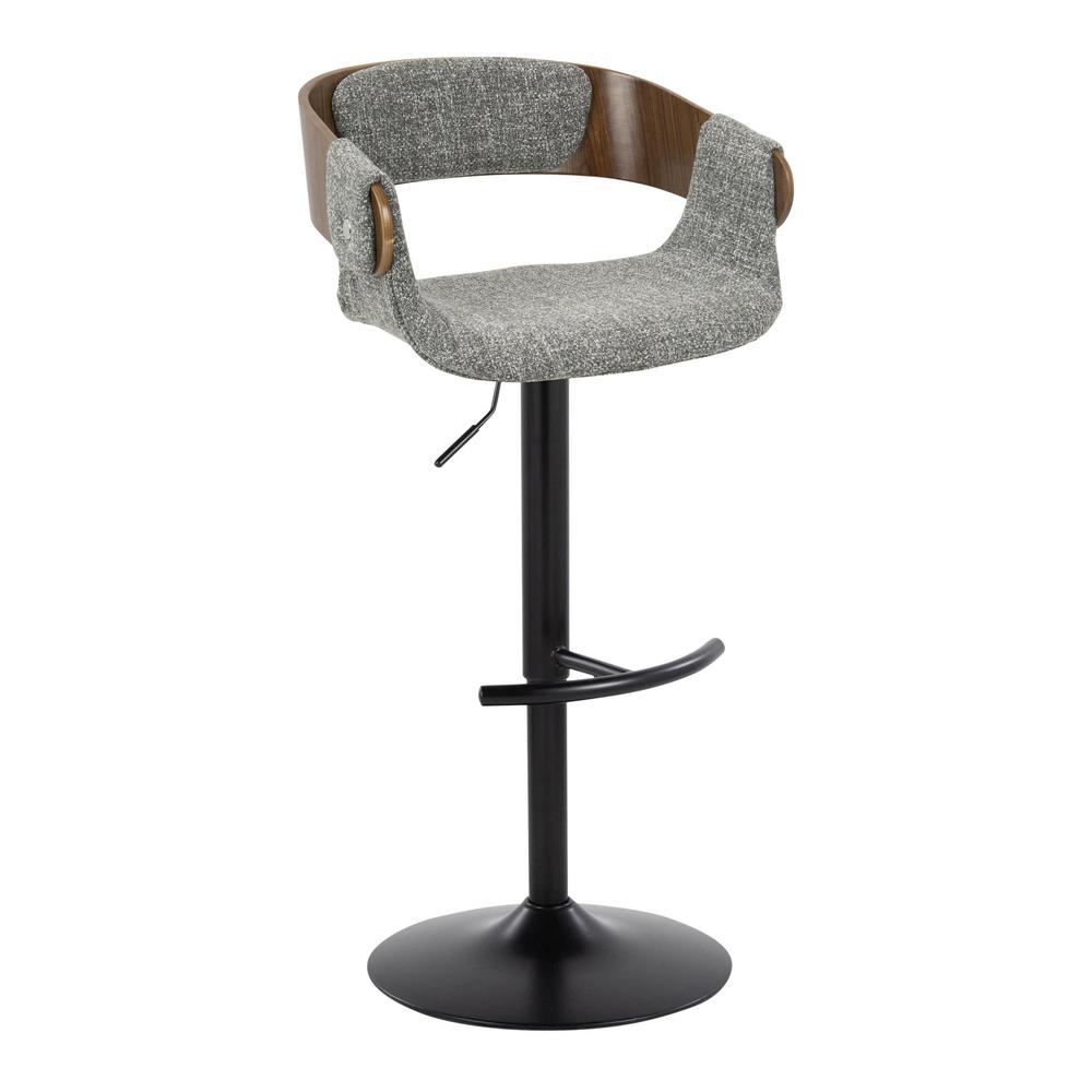 Black Metal, Walnut Wood, Grey Fabric Elisa Adjustable Barstool - Set of 2