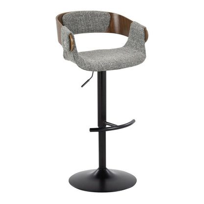 Black Metal, Walnut Wood, Grey Fabric Elisa Adjustable Barstool - Set of 2