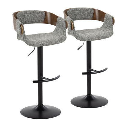 Black Metal, Walnut Wood, Grey Fabric Elisa Adjustable Barstool - Set of 2