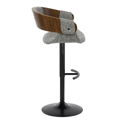 Black Metal, Walnut Wood, Grey Fabric Elisa Adjustable Barstool - Set of 2