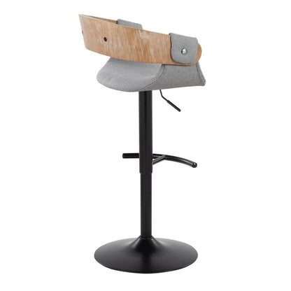Black Metal, Whitewashed Wood, Grey Fabric Elisa Adjustable Barstool - Set of 2