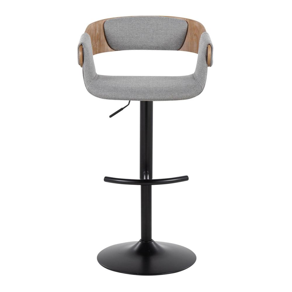 Black Metal, Whitewashed Wood, Grey Fabric Elisa Adjustable Barstool - Set of 2
