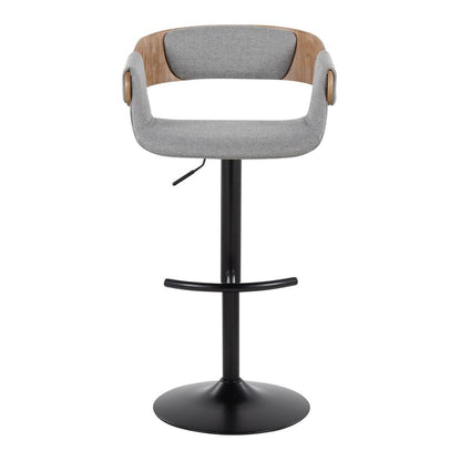 Black Metal, Whitewashed Wood, Grey Fabric Elisa Adjustable Barstool - Set of 2