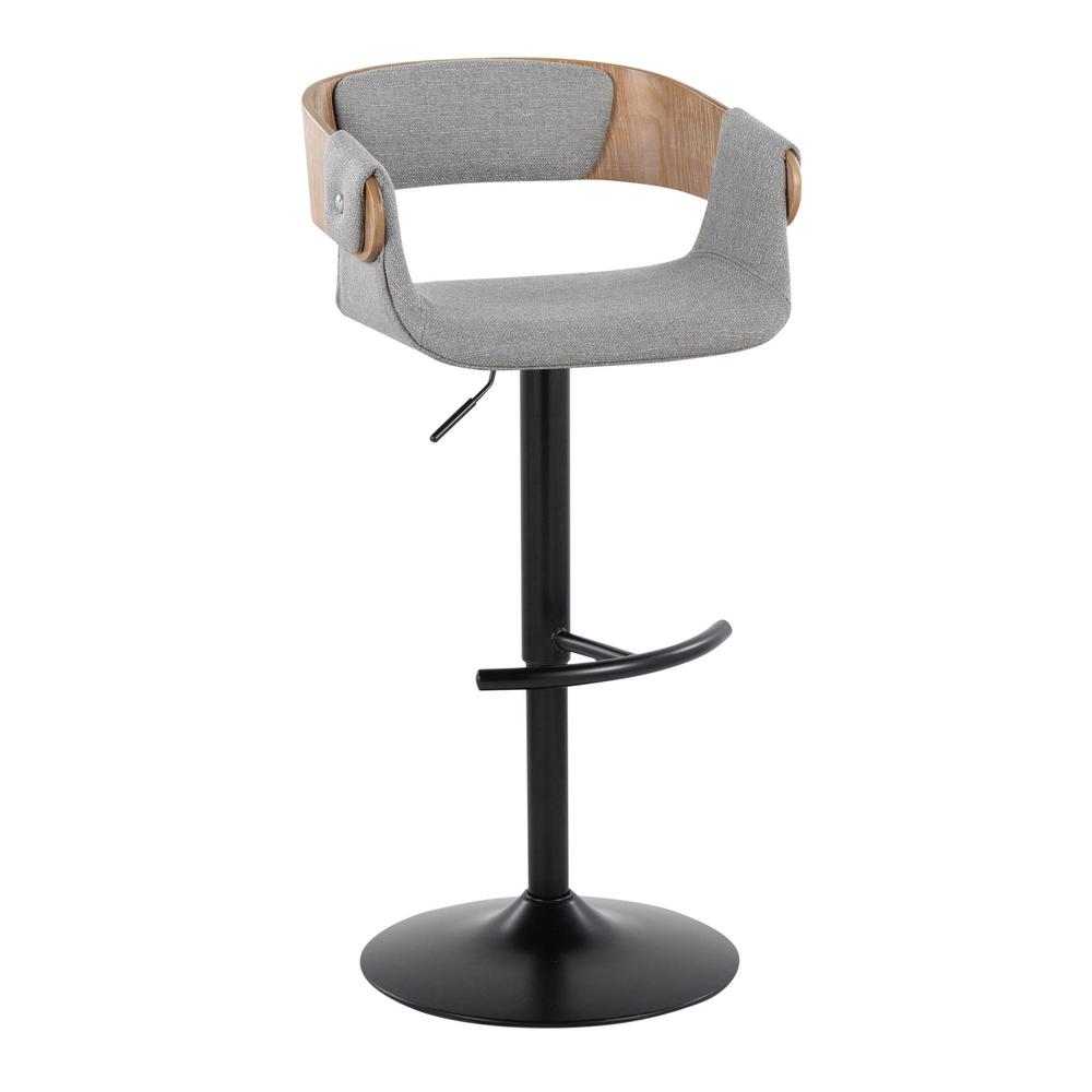 Black Metal, Whitewashed Wood, Grey Fabric Elisa Adjustable Barstool - Set of 2